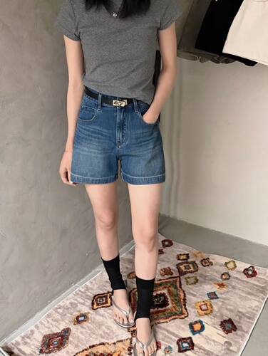 OUNA6675韩系简约百搭四面弹牛仔短裤女夏季2026新款百搭阔腿热裤