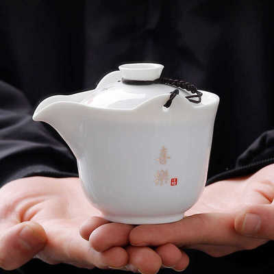 新款防烫普洱茶壶家用陶瓷盖碗茶具套装羊脂玉实用泡茶杯带过滤网