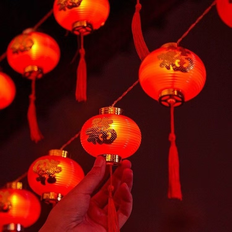 新年春节LED福字红灯笼灯串太阳能户外过年装饰灯喜庆氛围灯挂件