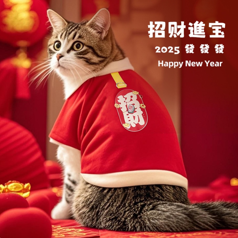 新年猫衣服冬季保暖猫咪过年冬季衣服布偶小猫加绒加厚保暖喜庆衣