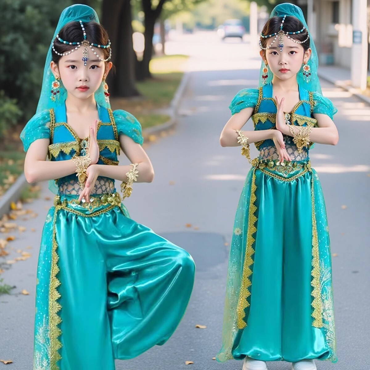 印度舞儿童演出服女帕莎女孩儿天竺少女舞蹈新疆敦煌茉莉公主服装