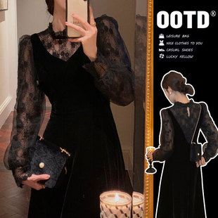 高级感今年流行漂亮晚礼服蕾丝长裙冬季新款内搭连衣裙超好看女装