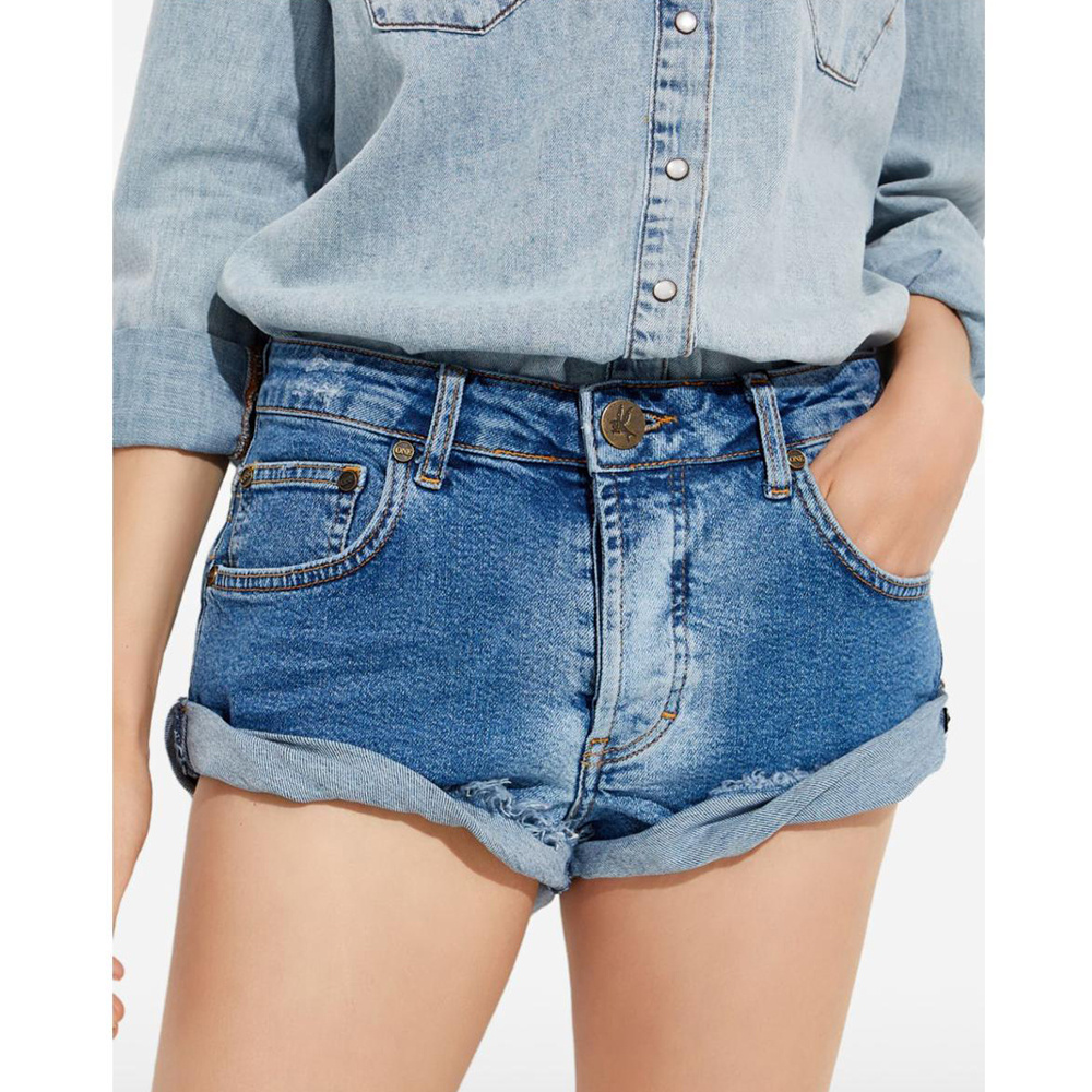 2025秋冬秋冬小众深蓝色高腰显瘦牛仔短裤宽松卷边热裤女