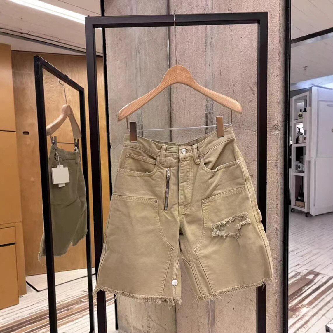 复古做旧破洞牛仔短裤女夏季宽松多口袋休闲裤潮流