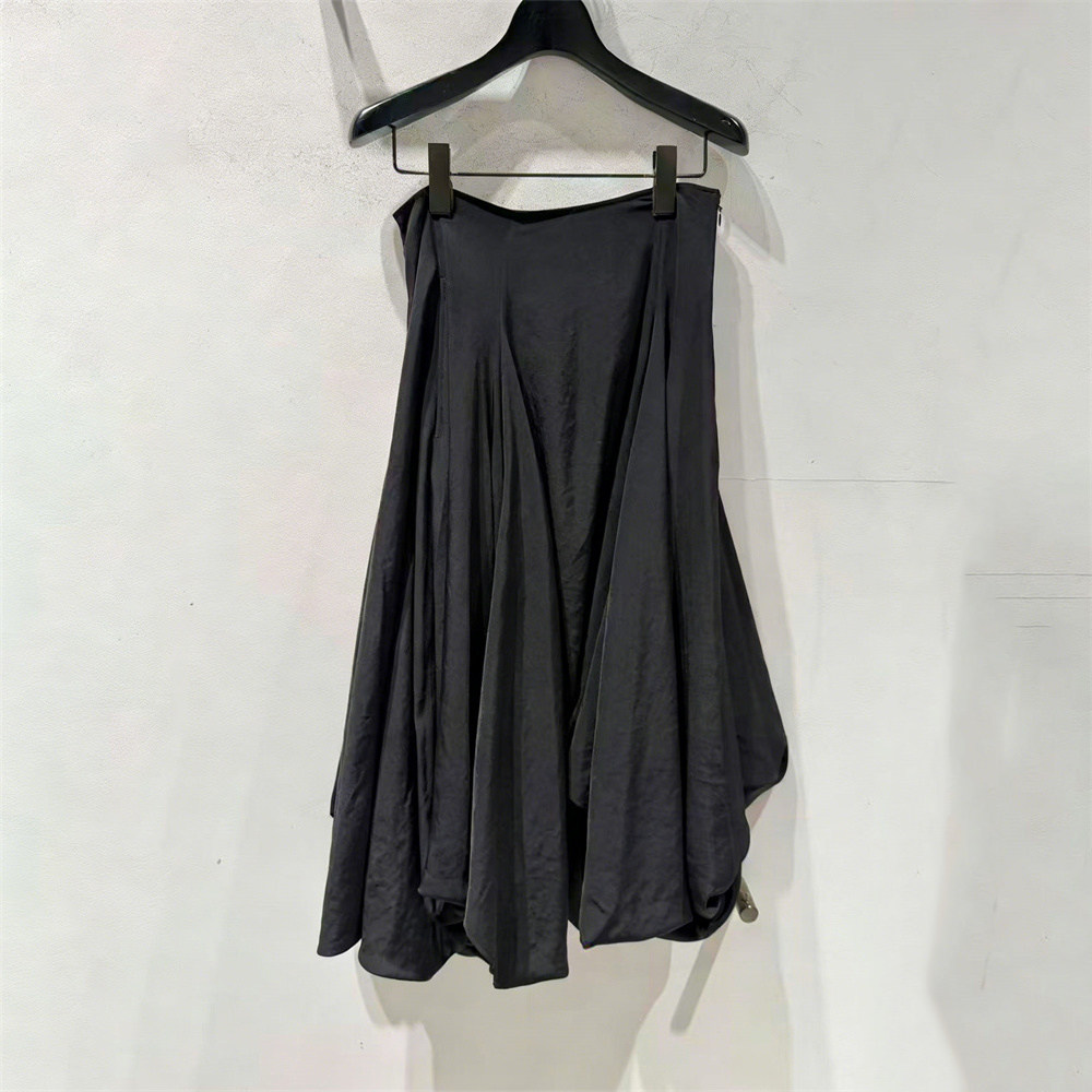 黑色不规则鱼尾半身裙女修身显瘦立体裙摆休闲中长裙