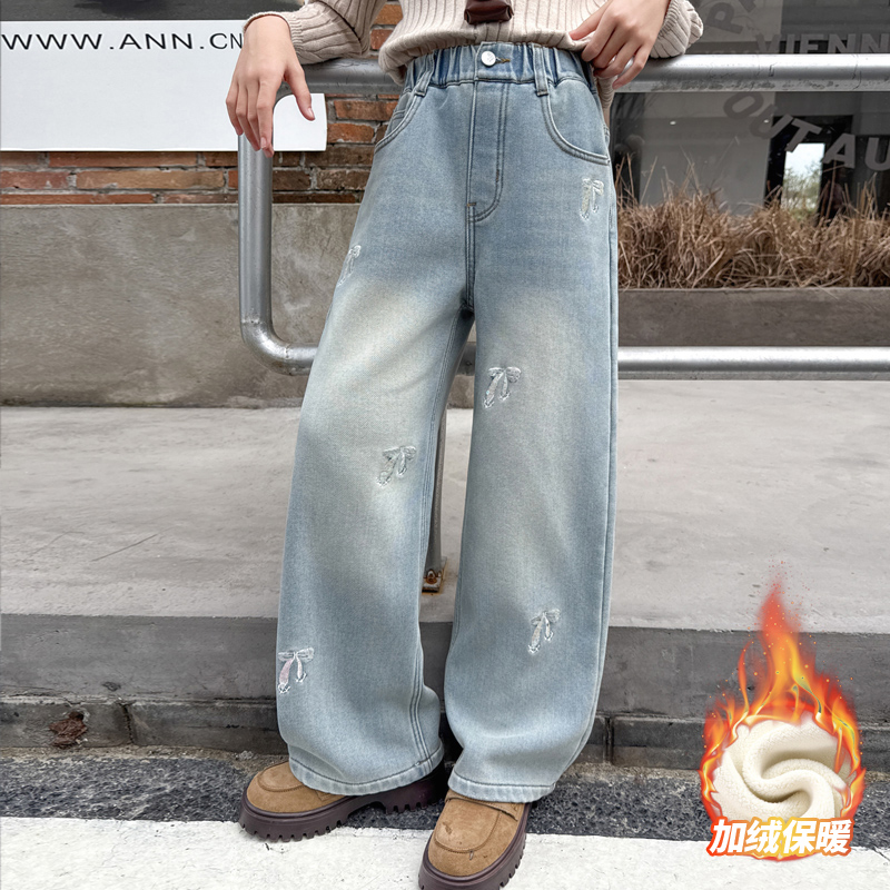 2025新款女童加绒加厚牛仔裤