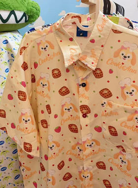 自制 夏日草莓华华夫饼饼纯棉oversize衬衫可爱bf风短袖男女上衣