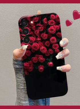 红色玫瑰适用三星S21手机壳s22ultra保护全包镜头NOTE20软壳galaxys23创意s24 s25plus刘亦菲同款