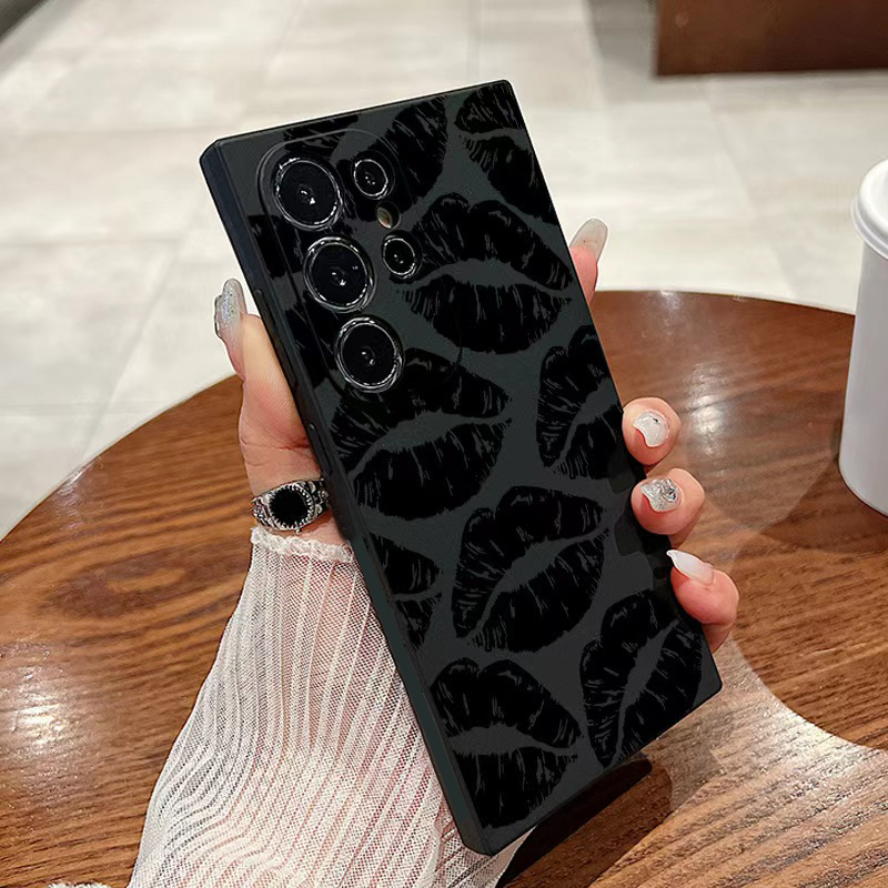 适用三星S23ultra性感唇印手机壳 A54文字tpu保护套NOTE20Ultra软套欧美
