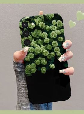 绿色玫瑰适用三星S21手机壳s22ultra保护全包镜头NOTE20软壳galaxys23创意s24 s25plus刘亦菲同款