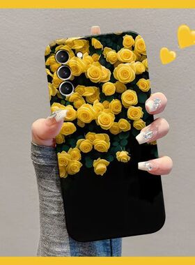 黄色玫瑰适用三星S21手机壳s22ultra保护全包镜头NOTE20软壳galaxys23创意s24 s25plus刘亦菲同款