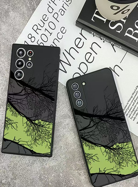 绿色枯树A56手机壳适用SAMSUNG s24三星S23ULtra S25+ A72 A22细磨砂软壳s24plus氛围感