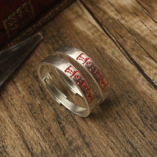 S925银朱砂复古道系开口戒指