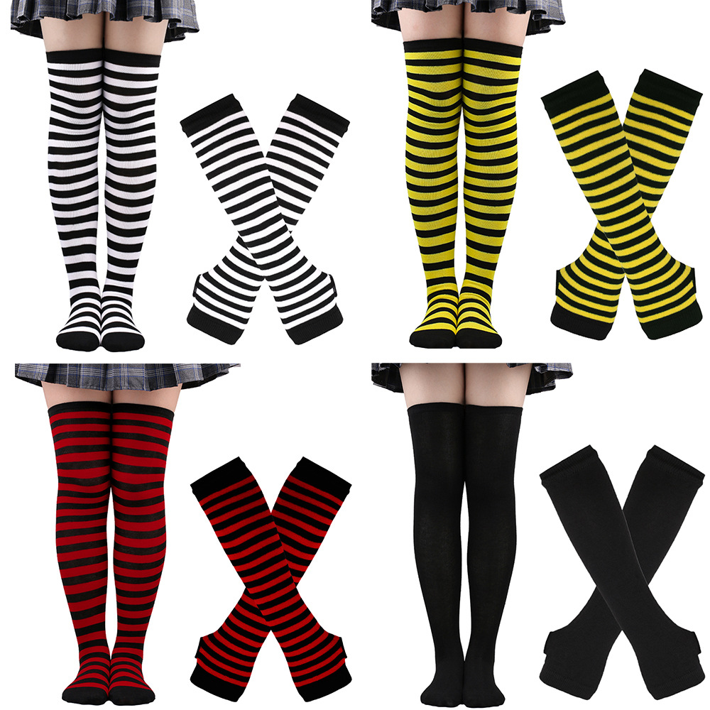 圣诞袜女万圣节socks筒袜欧美节日cosplay条纹袜手套袜子 套装