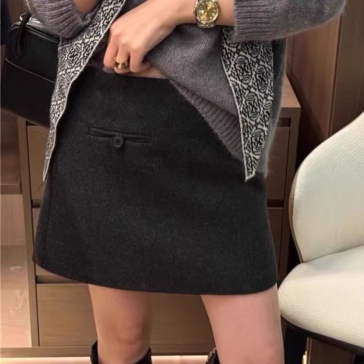 羊毛呢半身裙女秋冬新款显瘦时尚高腰包臀裙防走光A字深灰色短裙,女装/女士精品,半身裙,淘宝优惠券,粉丝福利购,淘宝优惠卷