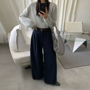 复古灰色阔腿裤 百搭直筒拖地裤 女2025秋季 宽松显瘦休闲裤 新款 美式