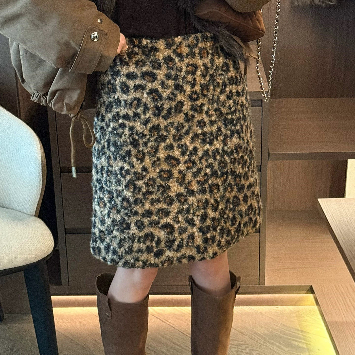 欧洲站2025冬季加厚洋气包臀裙欧货羊羔毛豹纹图案半身裙五分中裙,女装/女士精品,半身裙,淘宝优惠券,粉丝福利购,淘宝优惠卷