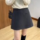 羊毛呢A字半身裙女2025秋冬新款 高腰短裙显瘦设计感灰色毛呢裙子