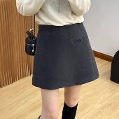 羊毛呢A字半身裙女2025秋冬新款 高腰短裙显瘦设计感灰色毛呢裙子
