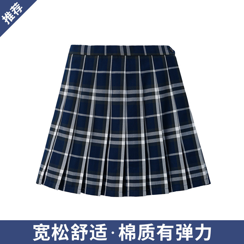 校服短裙女童蓝色格子裙儿童半身裙短裙女大童百褶裙子