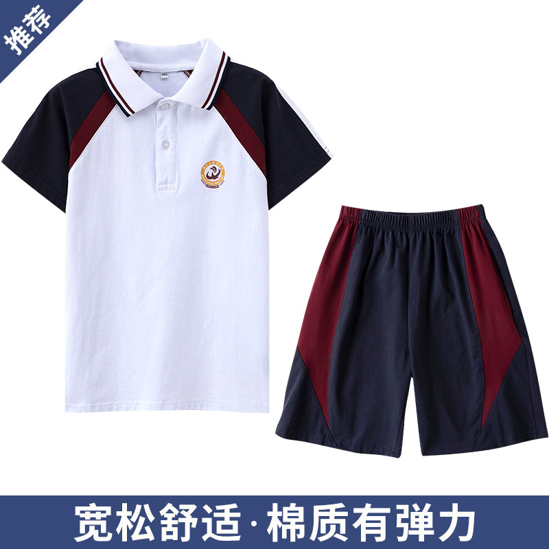 中小学生校服夏季校服 英伦风短袖短裤清江外国语校服套装夏装T恤