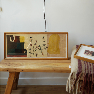 生物志异 小众中古风装饰画柚木客厅书房手工实木挂画横版背景画