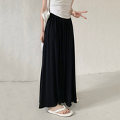 莫代尔冰丝纸片人面膜裙夏季 黑色大摆垂感半身裙女高腰显瘦长裙子