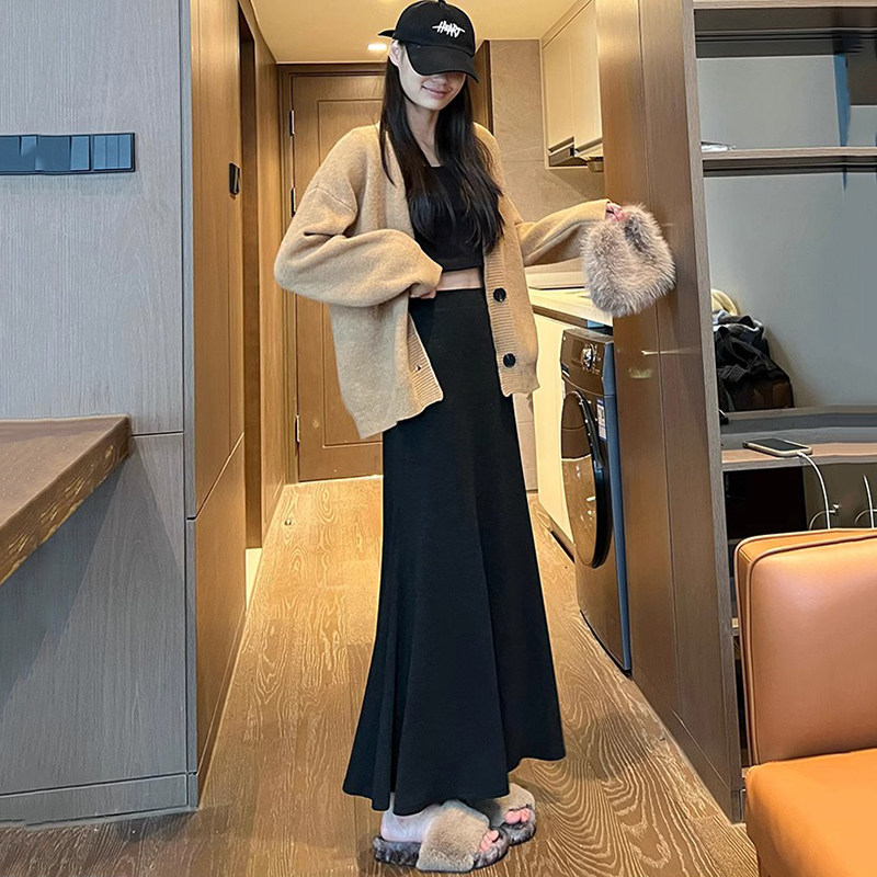 加厚鱼尾半身裙女大摆裙子到脚踝长裙秋冬2025新款高腰显瘦包臀裙