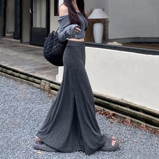 加厚针织半身裙女秋冬天配毛衣到脚踝长裙高腰显瘦包臀鱼尾长裙子