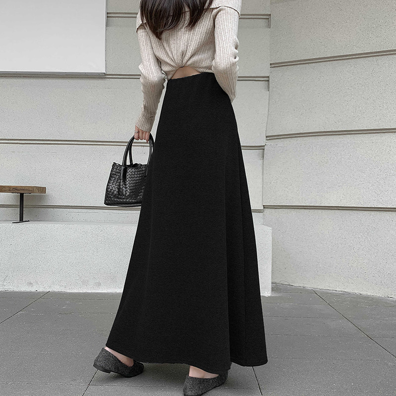 黑色一体绒空气层半身长裙女秋冬2026百搭宽松a字大摆休闲半身裙