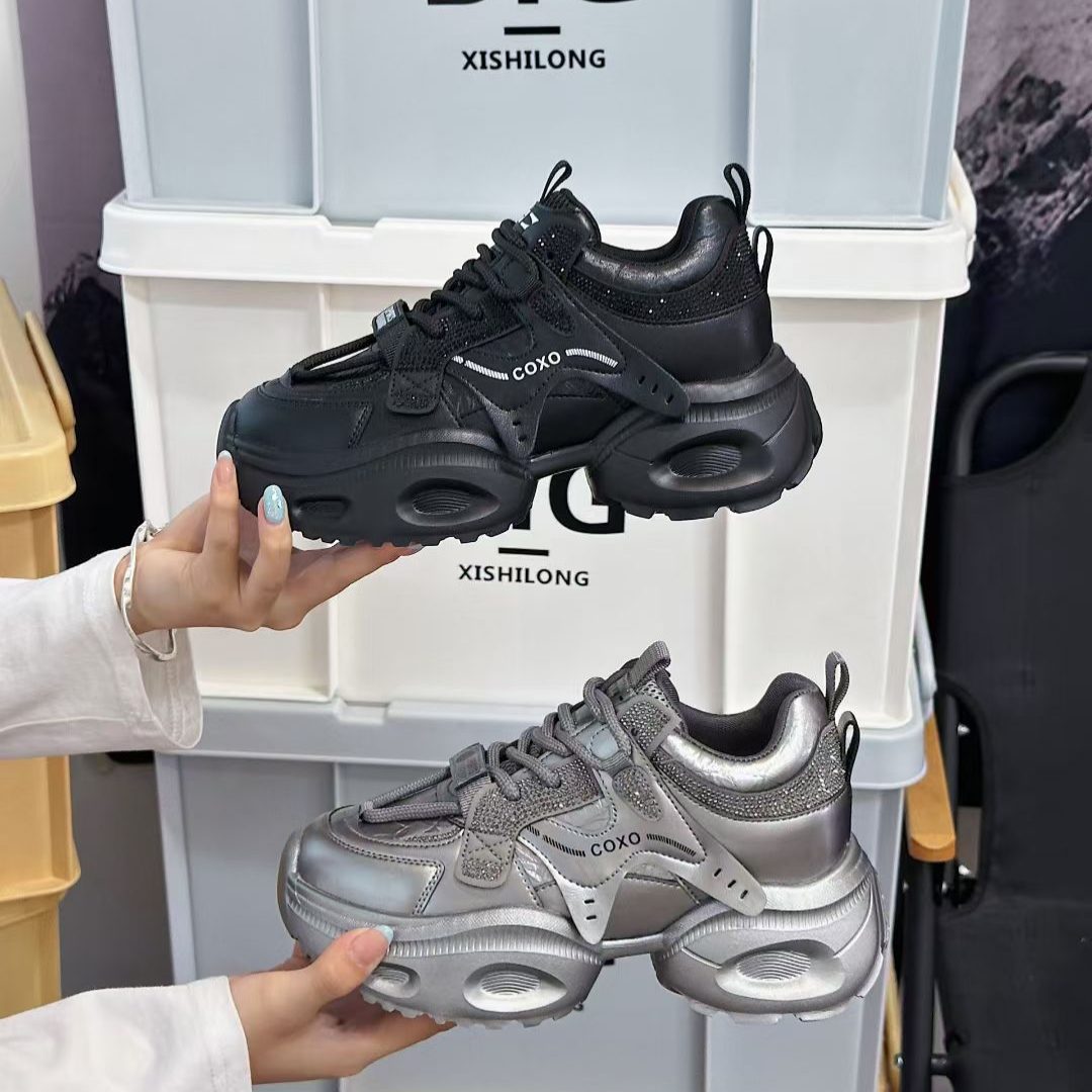 展风2025秋新款欧货真皮老爹鞋女轻便软底厚底百搭休闲运动鞋2875