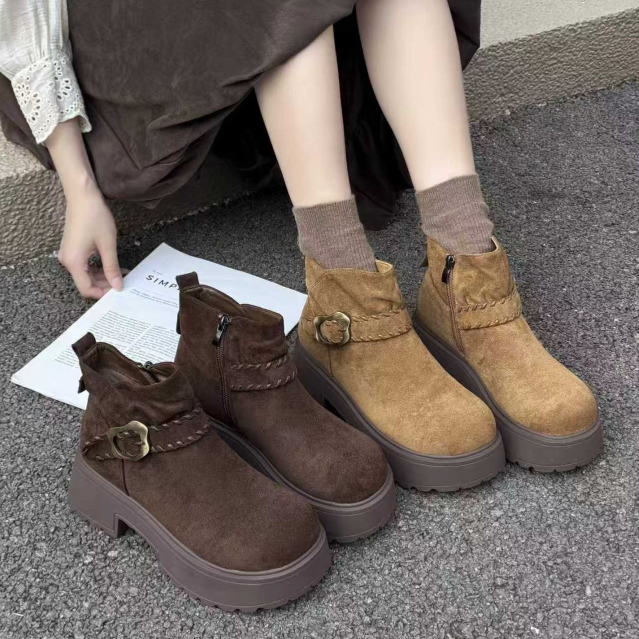 她菲娅2025秋冬新款欧货真皮马丁靴女厚底增高短靴百搭休闲鞋535,女鞋,马丁靴,淘宝优惠券,粉丝福利购,淘宝优惠卷