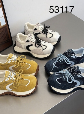 展风2026春欧货新款真皮老爹鞋女百搭厚底休闲小蛮腰阿甘鞋53117