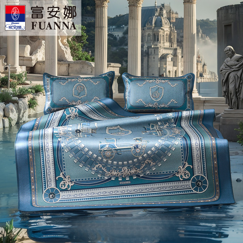 富安娜牛皮席整张头层水牛皮软席优雅高端彩绘款软席子透气无异味