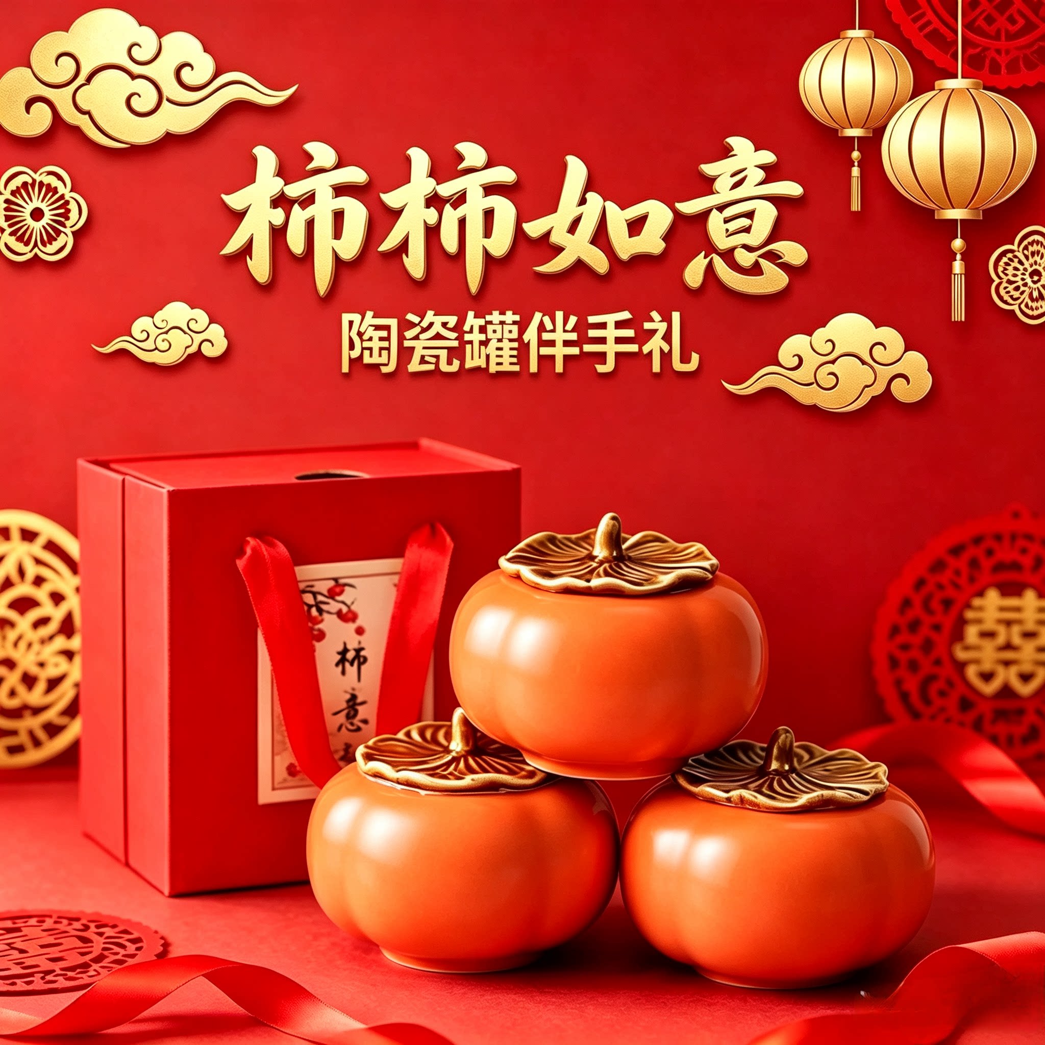 开业乔迁柿柿如意茶叶密封罐企业周年庆伴手礼公司新婚结婚礼物