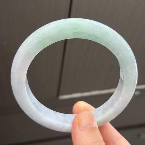 天然缅甸翡翠手镯特大号60冰糯种带紫绿三彩61玉镯子老坑a货0352
