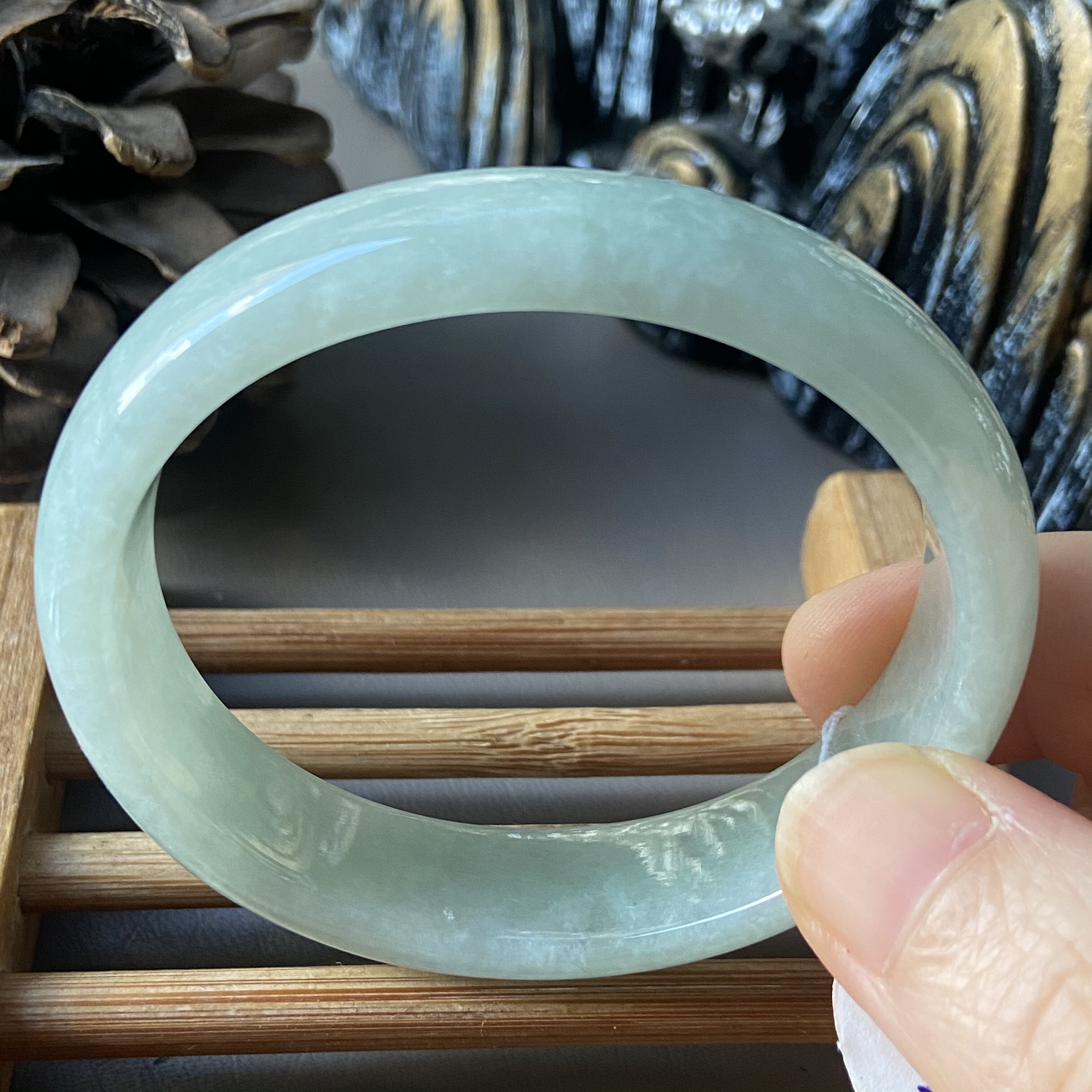 天然缅甸翡翠手镯52贵妃冰糯种晴水绿玉镯子老坑a货5382带证书