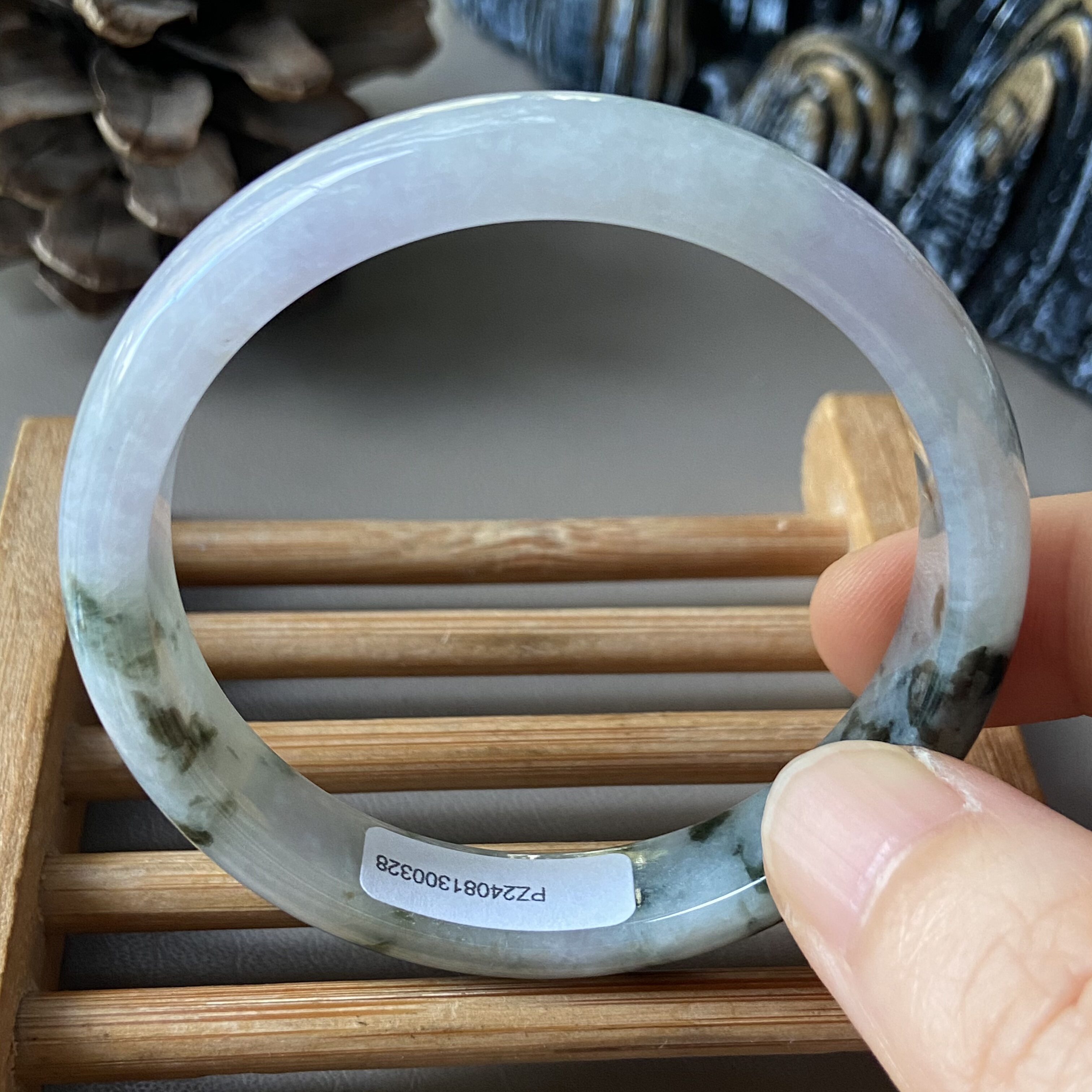 天然缅甸翡翠手镯50冰种紫罗兰飘蓝花玉镯子51老坑a货0328带证书