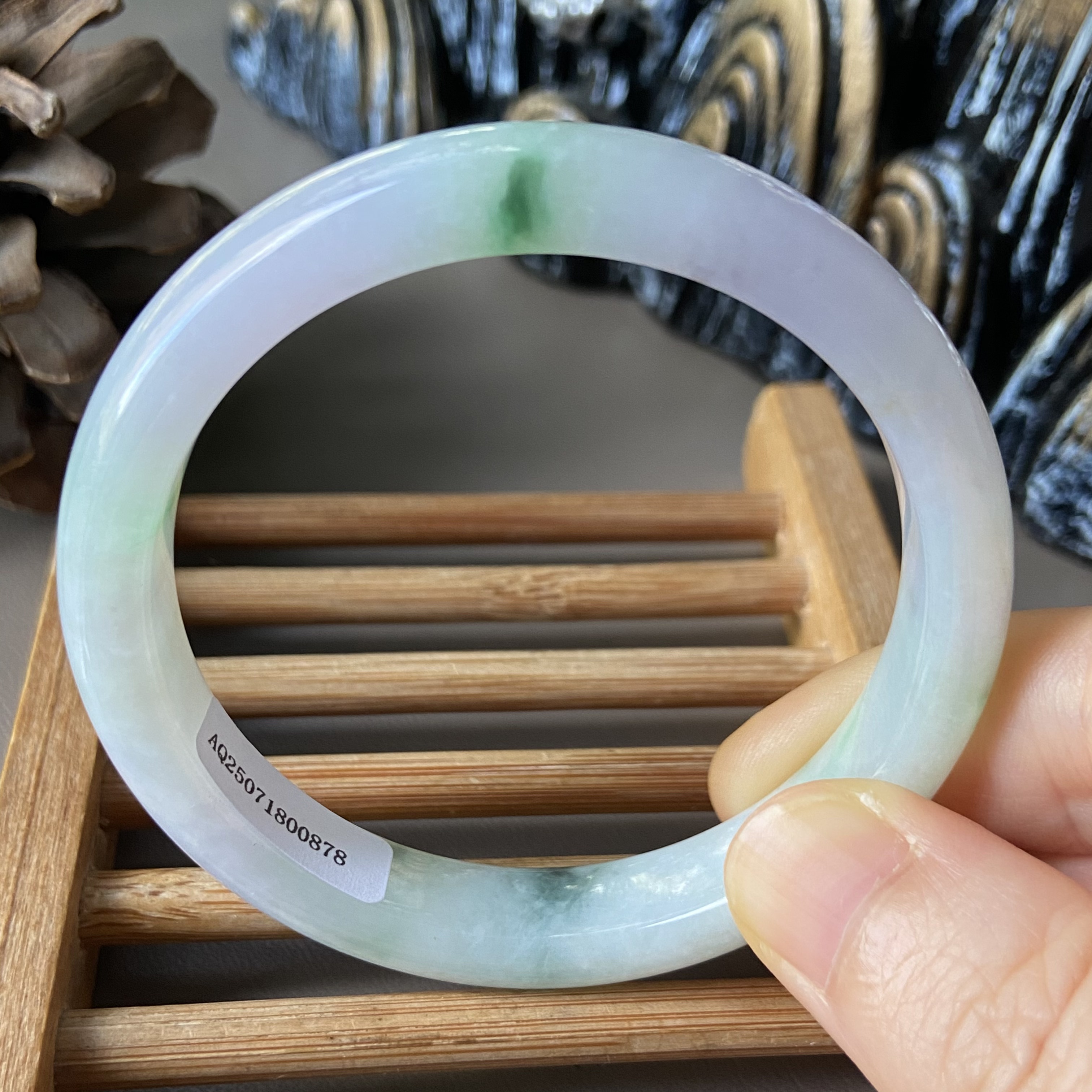 天然缅甸翡翠手镯53冰种三彩飘阳绿紫罗兰玉镯子老坑a货0878证书