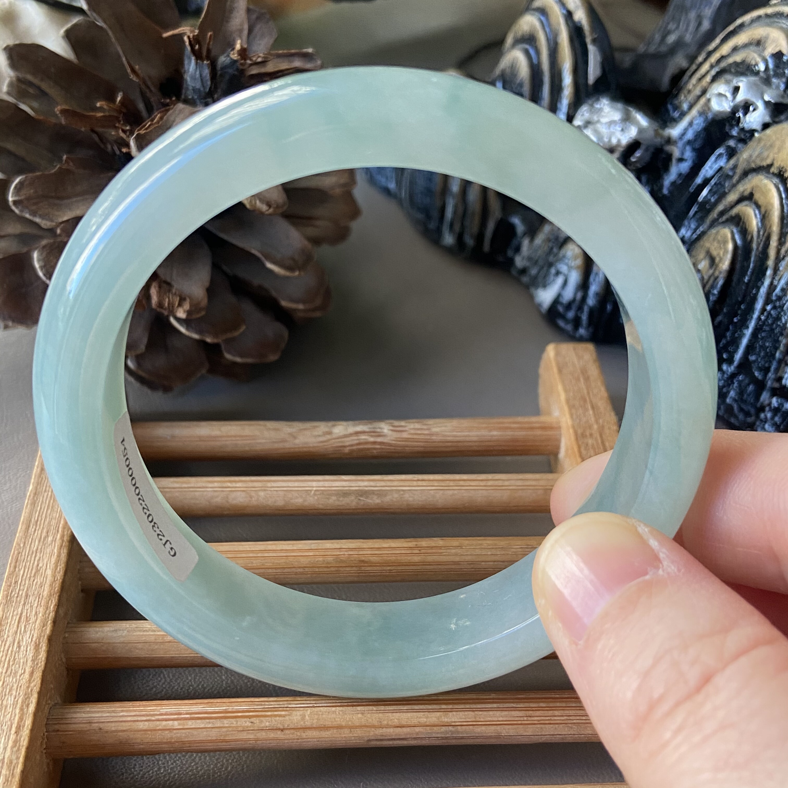 天然缅甸翡翠手镯57冰糯种晴水绿满绿玉镯子58老坑a货0054带证书