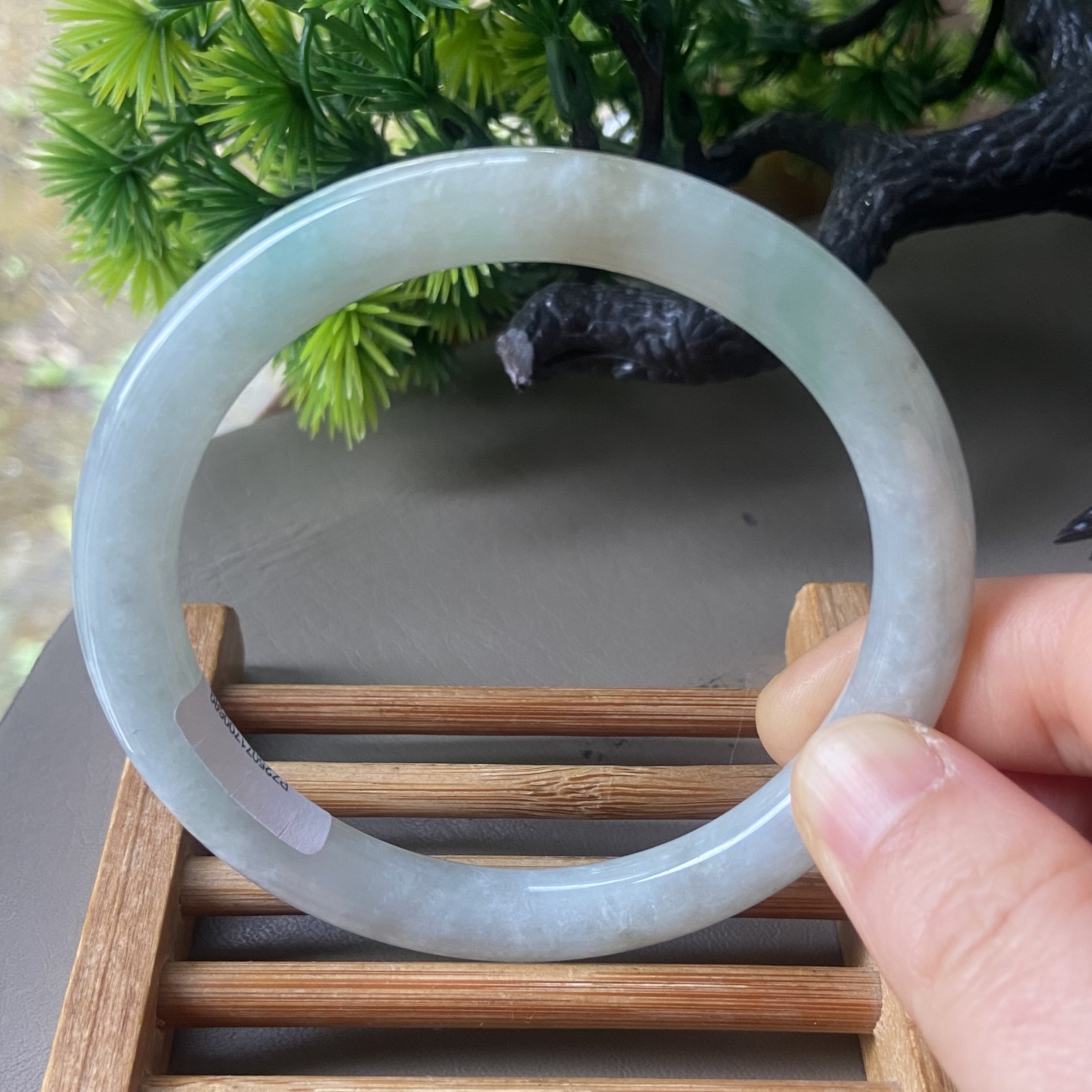 天然缅甸翡翠手镯61特大号细条冰糯种飘绿花老坑a货62玉镯子0689