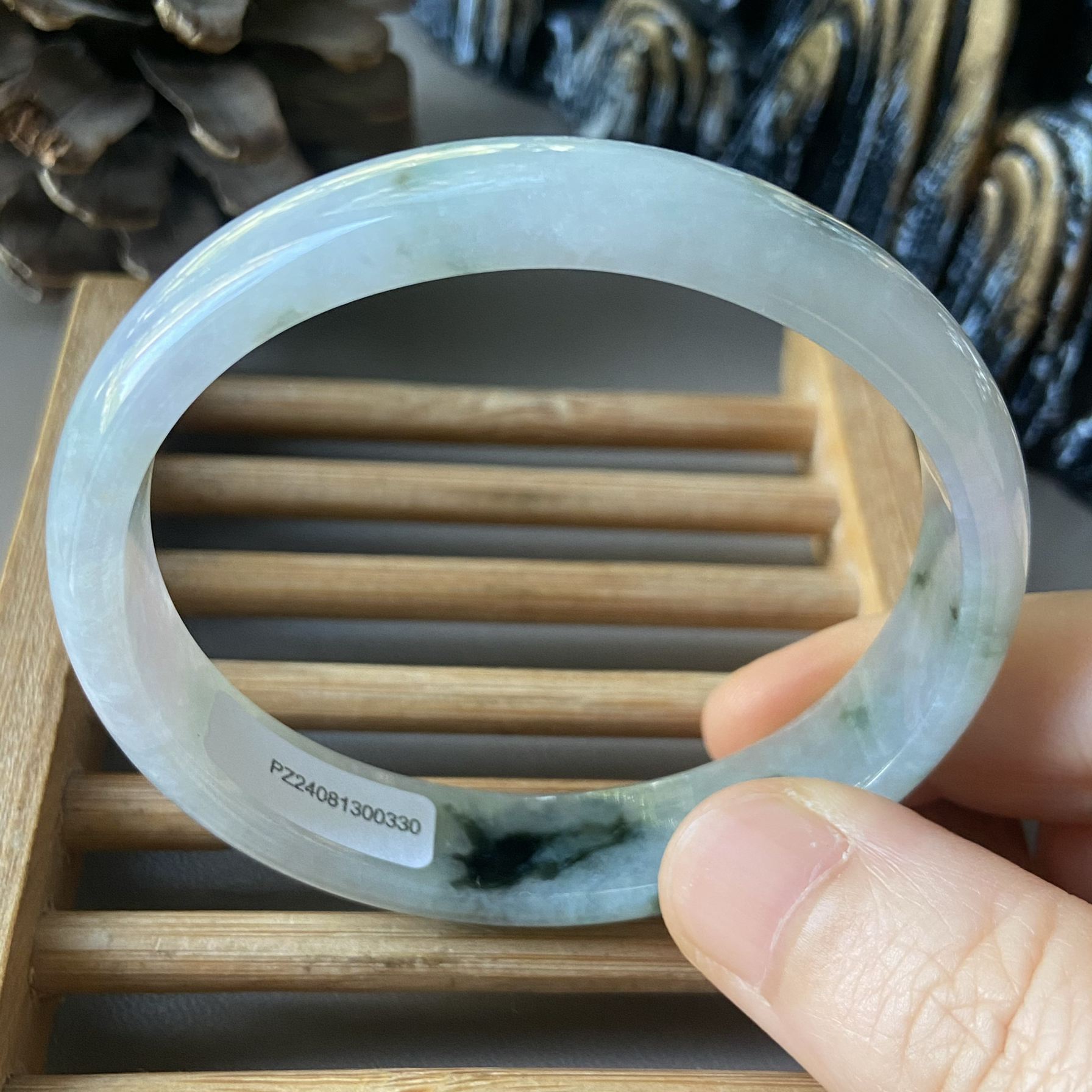 天然缅甸翡翠手镯贵妃55冰种飘花紫罗兰玉镯子老坑a货0330带证书