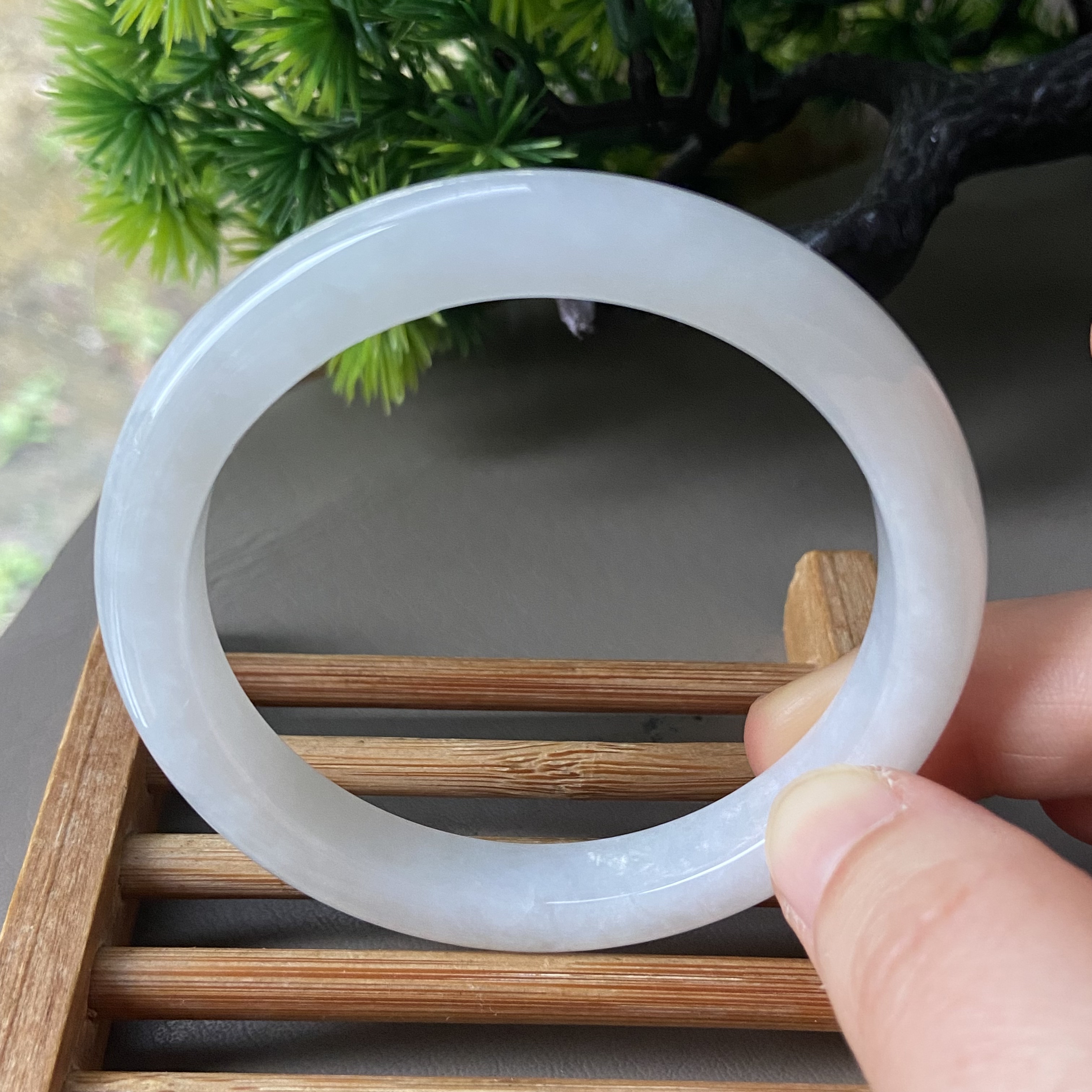 天然缅甸翡翠手镯54冰糯种白月光细条老坑a货玉镯子55带证书0569