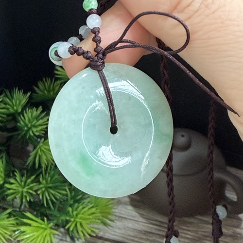天然缅甸翡翠平安扣吊坠冰糯种满绿果绿飘阳绿玉挂件老坑a货7676