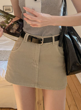 卡其色半身裙裤裙女春秋新款韩版高腰显瘦防走光a字裙包臀短裙子