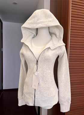 修身卫衣外套女2025秋冬季新款正肩加绒加厚连帽收腰紧身短款上衣