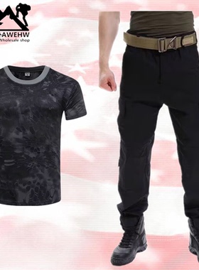 户外特种兵黑色战术裤夏季速干T恤透气短袖防紫外线体恤作训裤子