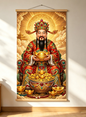 五路财神爷挂画客厅玄关装饰画挂画入户装饰餐厅电表箱挂画装饰画
