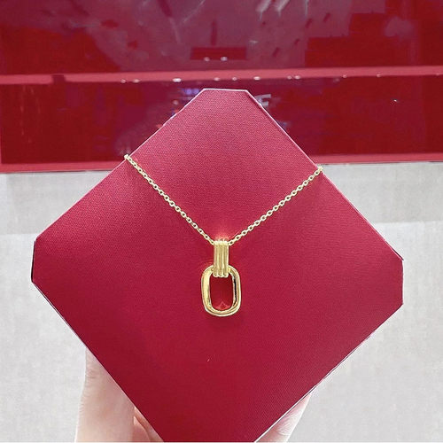 ING双环项链 女纯银镀黄金色复古几何方形圆圈锁骨链简约高级设计