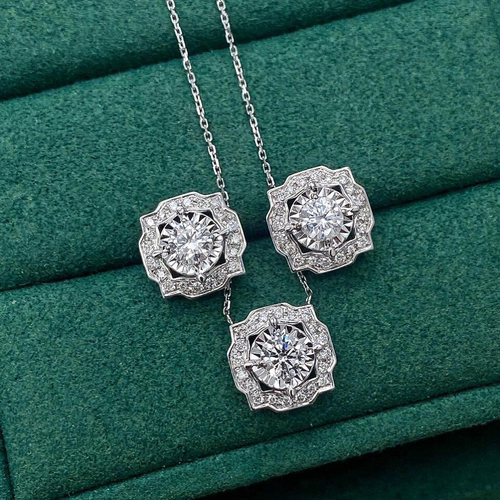 Belle一克拉项链女纯银带钻方形单钻吊坠锁骨链高级精致气质潮